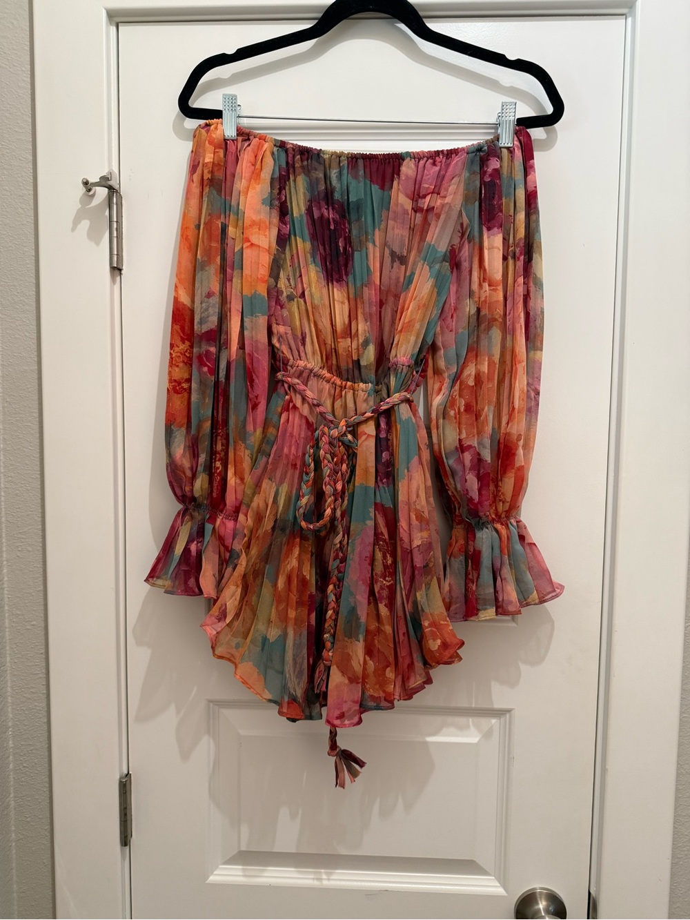 VICI | Natalei Pleated Chiffon Waist Tie Romper - Teal Floral  | SIZE XS - Picture 5 of 9